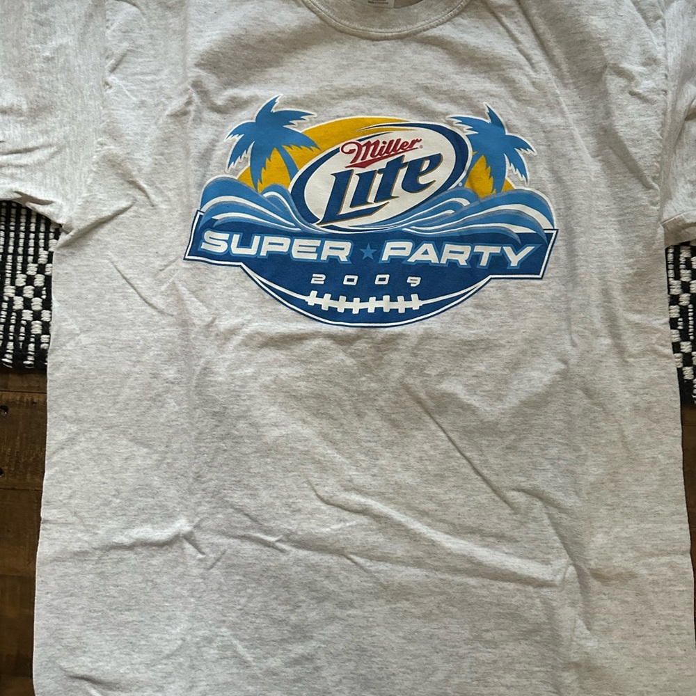 Miller Lite Super Party 2009 Super Bowl Heavy Cotton T-Shirt in Light Gray